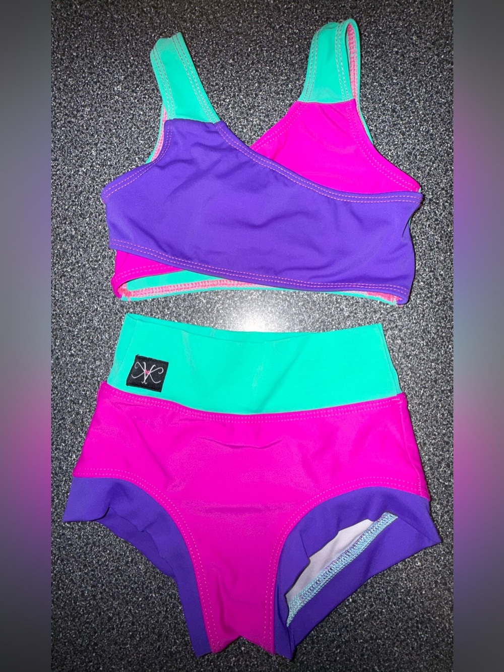 Kandi Kouture Dance 2 Piece Set Purple/Teal/Pink Size Child Small (4)